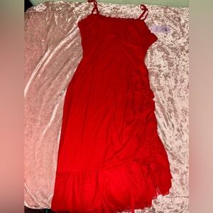 Red dress, scrunched on one side